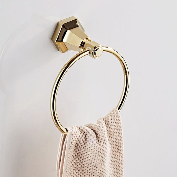 

auswind vintage soild brass hexagonal base towel ring wall mount or punch gold or black color bathroom products