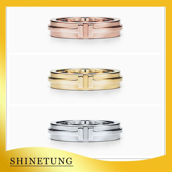 

1: 1 original model s925 sterling silver rings classic fashion three color double t font rings ladies jewelry birthday gift, Golden;silver