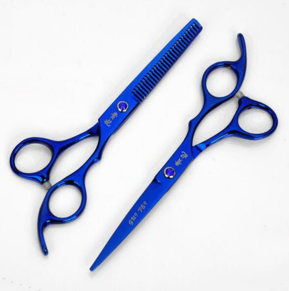

6 inch hairdressing scissors and thinning shears blue black gold haircut tools household trimming tool customized