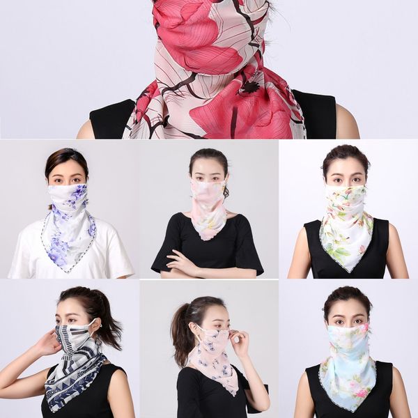 

xeov2 women designer face mask 38 styles silk chiffon handkerchief outdoor windproof half face dust-proof sunshade masks scarf scarf scarf 2, Black