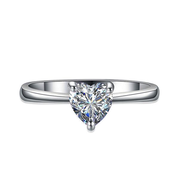 

luxury female small white heart ring crystal silver color solitaire engagement ring vintage wedding band rings for women, Slivery;golden