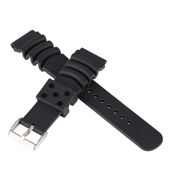 

watch accessory 22mm silicone watch band black rubber wrist strap replacement waterproof diver wristband straight ends bracelet, Black;brown