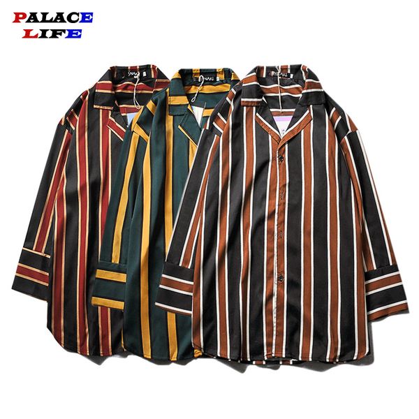 

ретро вертикальная полосатый три четверти aloha пляж рубашка мужчина летняя casual гавайского лагерь рубашка корейские рубашки мужской мода, White;black