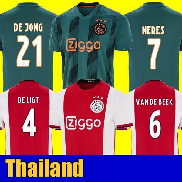 

thai 19 20 ajax soccer jersey promes ajax amsterdam van de beek neres 2020 huntelaar tadic ziyech football shirt men + kids sets uniform, Black;yellow