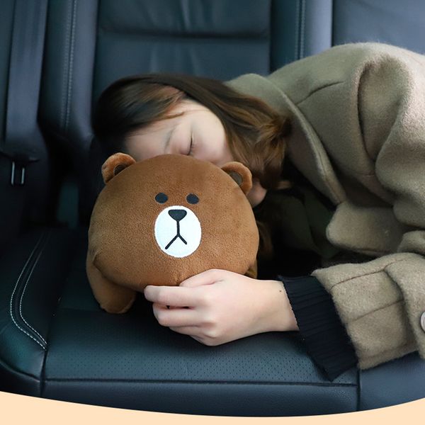 

multi-use car armrest tissue box cute plush animals bear head pillow ornament washable seat back napkin paper holder for auto