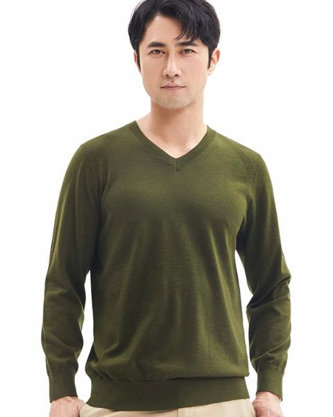 

zhili men's v-neck solid long sleeve knit thin sweater, White;black