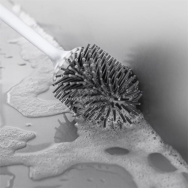 

toilet bowl brush and holder set with anti-rust aluminum handle silicone bristle