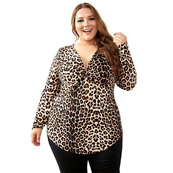 

blouse women woman big size spring autumn leopard deep v neck long sleeve slim tunic size blouses women 6xl h088, White