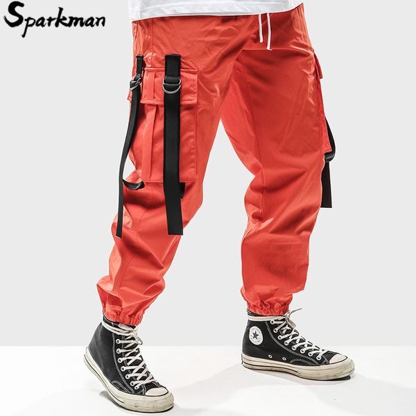 

2019 harajuku pant joggers men hip hip cargo pants pockets swag ribbon sweatpant streetwear spring summer track trousers hipster, Black