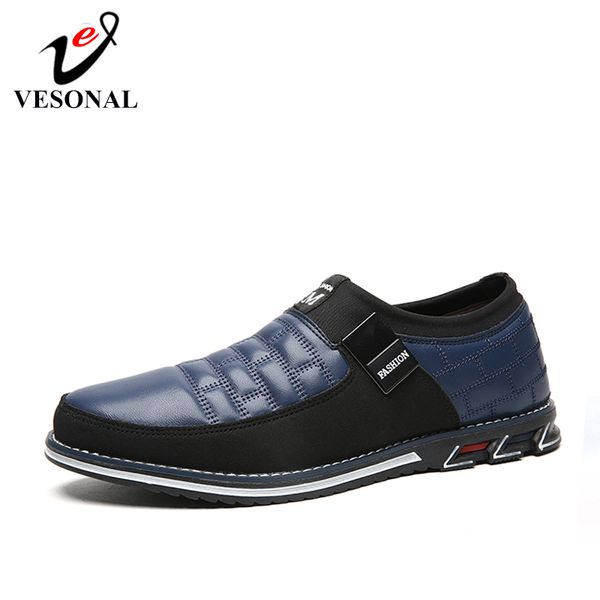 

vesonal 2020 spring genuine leather men shoes casual loafers slip-on classic sneakers male comfortable footwear big size 38-46, Black