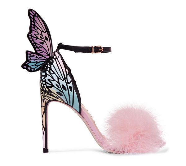 

summer pink women high heel open toe sandals butterfly angel wings thin high heels party wedding sandals ankle buckle strap shoes, Black