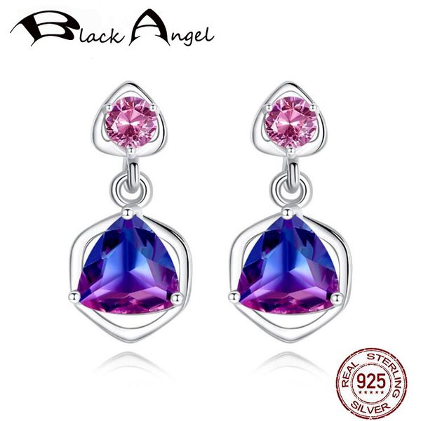 

925 sterling silver radiant elegance rainbow zircon earrings fine wedding jewelry pink crystals cz women drop earrings, Golden;silver
