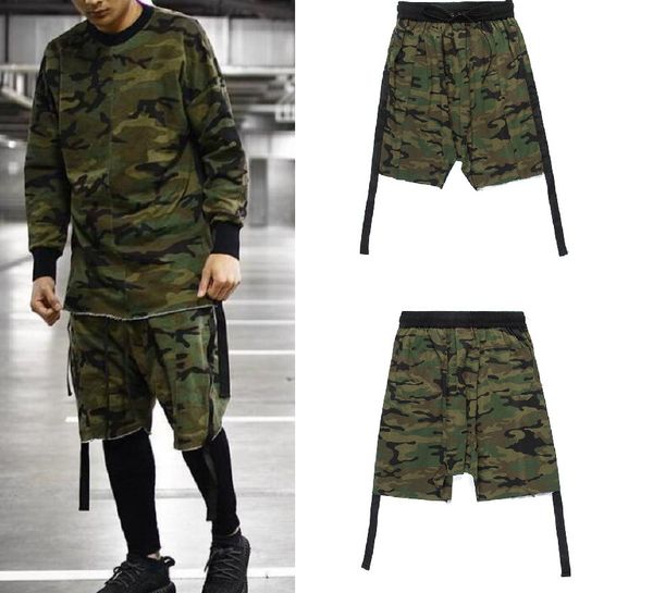 

High Street Mens Short Casual Relaxed Hip Hop Corss Pants Cameo Drawstring Haren Shorts for Male Free Shipping