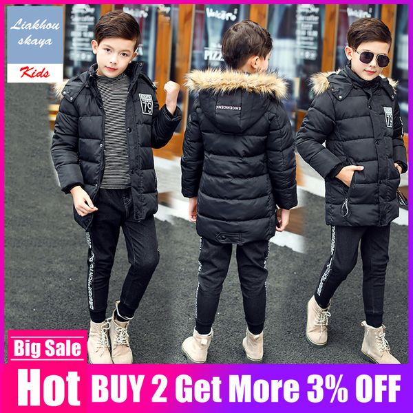 

30 degrees children's down winter jacket for boy coats 2019 new winter keep warm wear clothing thicker cotton teenage jacket, Blue;gray