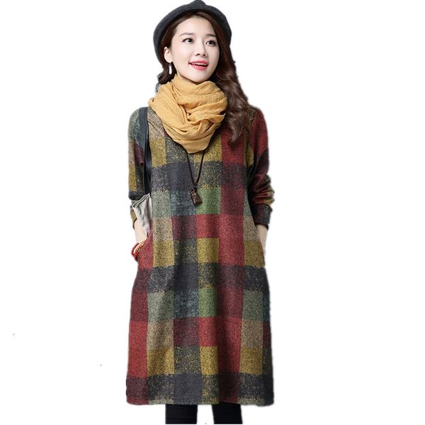 

женщина платья длинное платье с длинным рукавом хлопок шерстяной плюс размер vintage женщины повседневная сыпучие осень зима платье нарядная, Black;gray