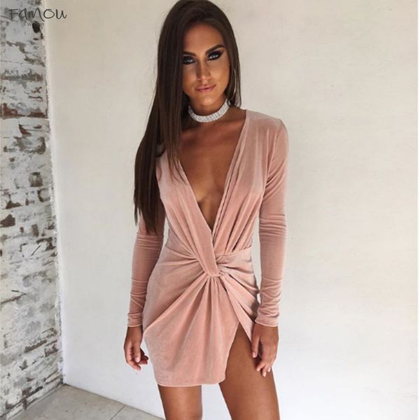 

Deep Winered V Neck Summer Dress Long Sleeve Cross Pencil Bow Dresses Slim Sexy Mini Club Bandage Dress