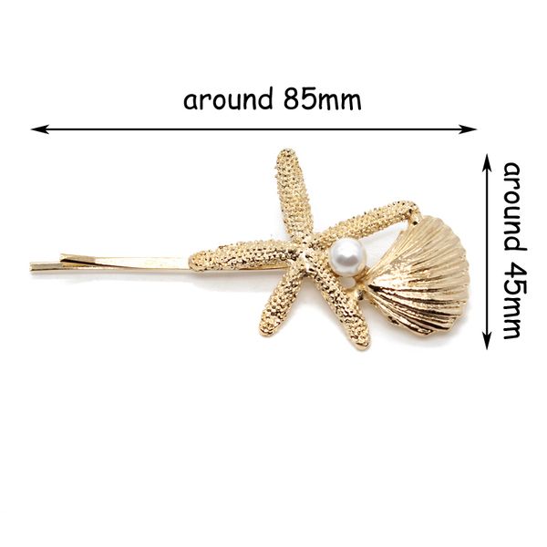 Pearl Shell Hair Clip Barrette Metal Silver Gold Color Starfish