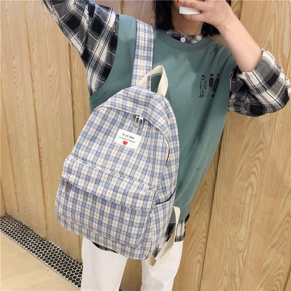 

2019 new plaid canvas women backpack korean college style school bags for teenagers female travel backpacks girls mochilas
