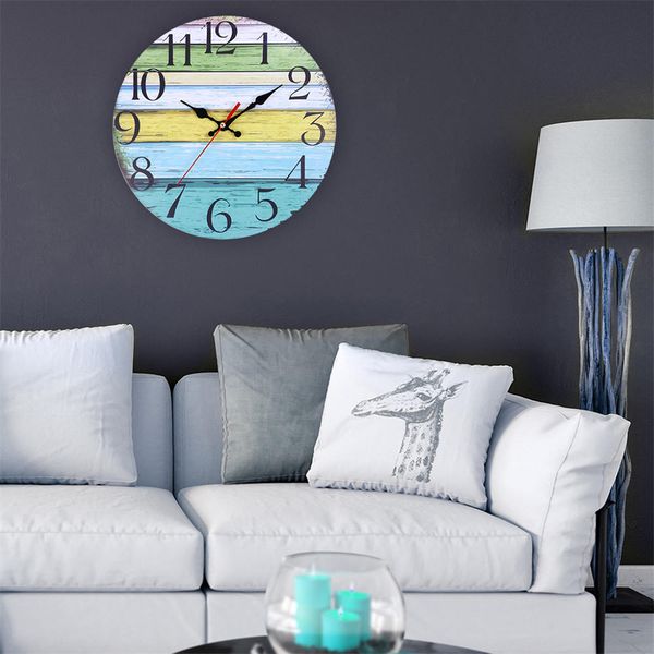

2019 simple 30cm rural wind wall clock mdf european creative wall clock home decorative (without battery