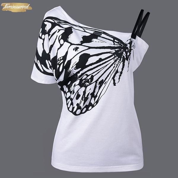 

women blouse tees oblique butterfly shirt strap short sleeve summer shoulder mujer womens clothing plus size, White