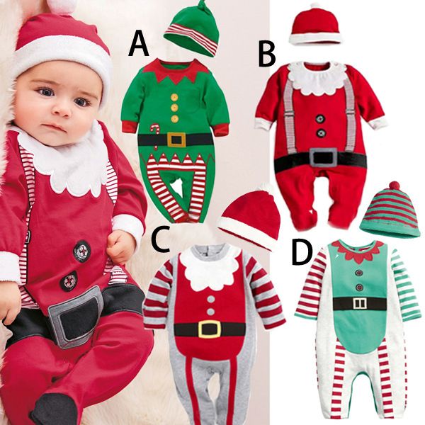 Unisex Baby O-Neck Long Sleeve Solid Color Onesie Santa Claus with Different Action Crawling Suit