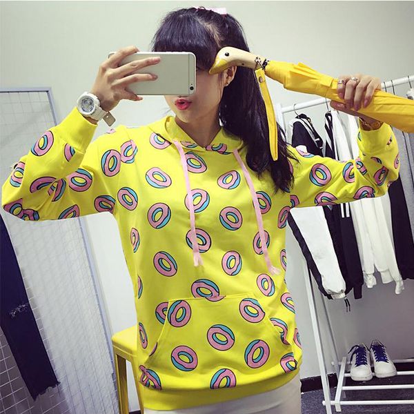 

sytiz bts kpop cute donuts printed hoodies pocket patch long sleeve hoody pull sweatshirt women winter fashion femme tracksuit, Black