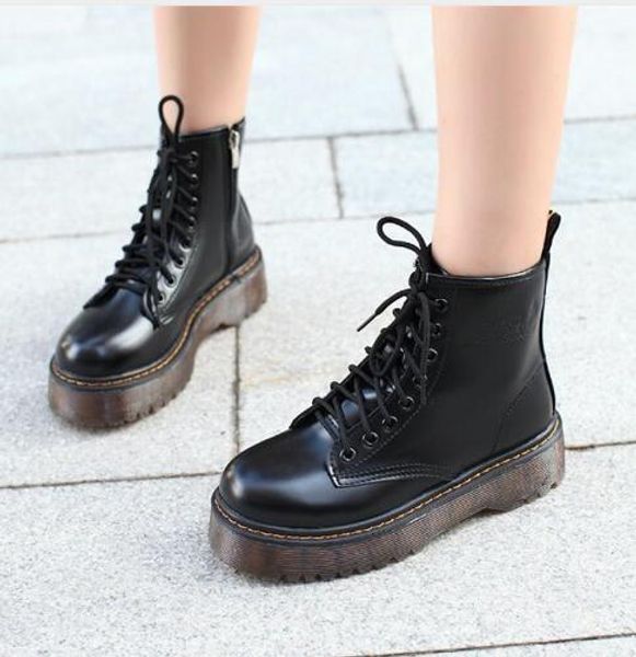 

Женские ботильоны на мотоциклах Клинья Женские ботинки на шнуровке Осень Зима Ко