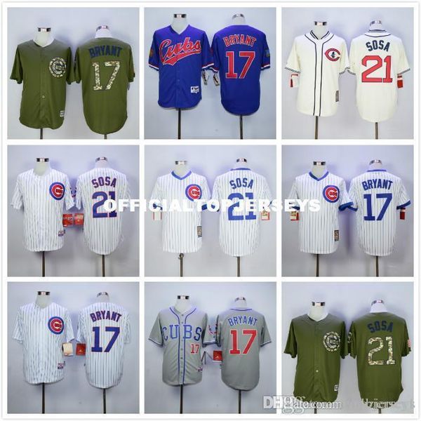 

17 kris bryant 21 sammy sosa retro jersey white blue gray yellow, Black;blue