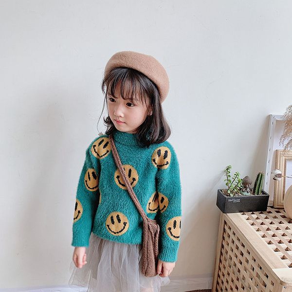 

kids designer sweaters fashion smile pattern girls pullovers active boys clothes cute printing sweater kids clothes wholesale 3 colors, Blue