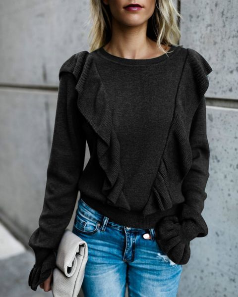 

fashion women luxury bell sleeve shirts 2019 new arrival womens casual t shirts solid color long sleeve t shirt women clothing explosion, White