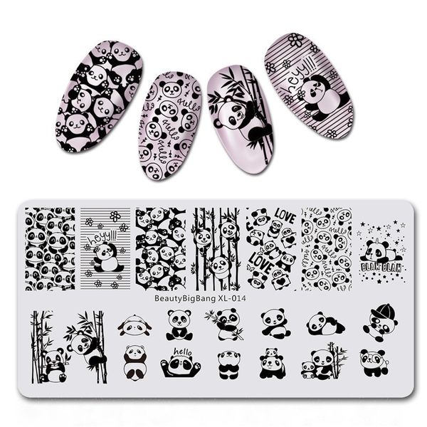 

beautybigbang nail stamping plates new 6*12cm nail art plate cute panda pattern rectangle stamp for polish bbb xl-014, White