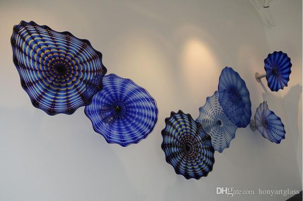 

Dark Blue Decoration Lamp Flower Art Europe Style Mouth Blown Murano Glass Plates for Fireplace Stair Wall Decor