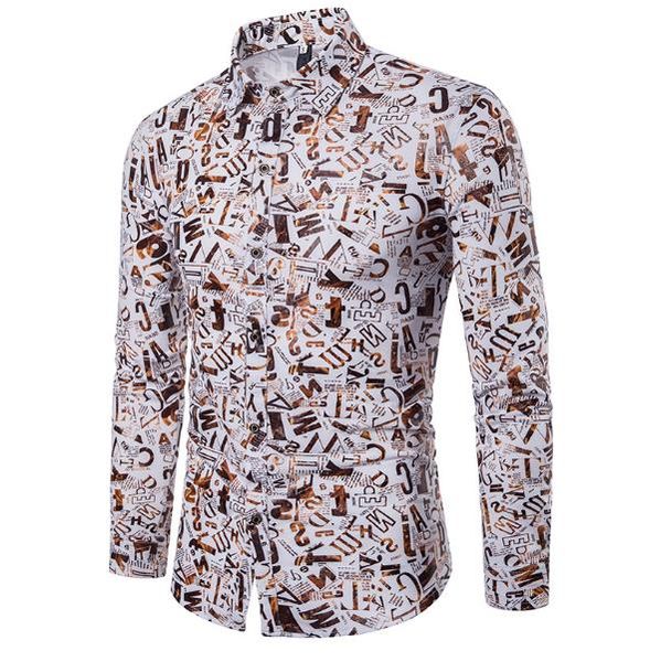 

european american men's spring autumn alphanumeric printing bronzing mens long-sleeved lapel shirt, White;black