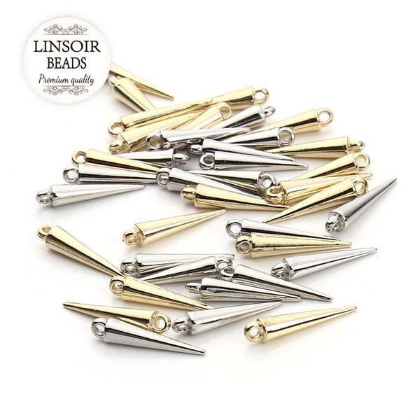 

200pcs/lot 24x5mm gold/rhodium color steampunk rivet spike pendant charms fits necklaces earrings diy jewelry making f3294, Silver