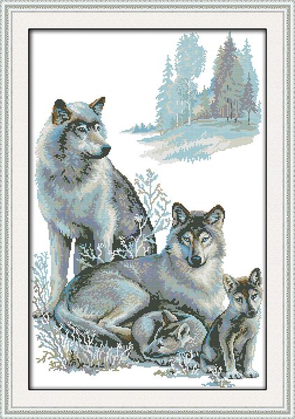 Wolf Family Theme Home Decor DIY Artwork, ручной работы крестом ремесла инструменты, вышивка наборы рукоделия подсчитанные печати на холсте DMC 14CT / 11CT, хороший подарок