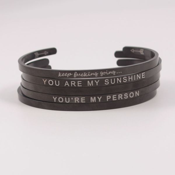 

2019 new arrival black color 4mm bar stainless steel bangle laser mantra bracelet bangle engraved positive inspirational jewelry