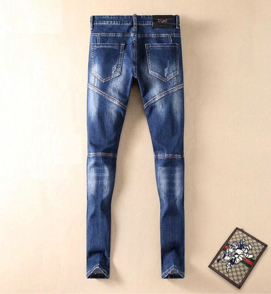 

d2 mens designer jeans high end slim jeans luxury custom casual pants motorcycle denim pants hip hop jeans ripped denim pants, Blue