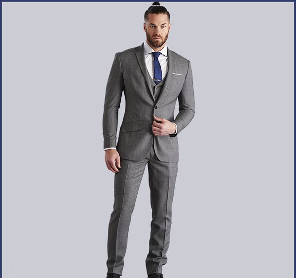 

2020 handsome grey men wedding tuxedos slim fit one button casual prom suits man party blazer suit (jacket+vest+pants), Black;gray