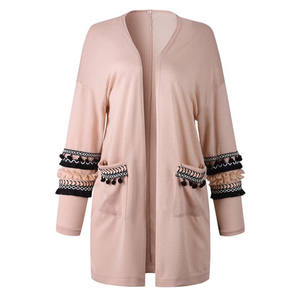 

shuyanly autumn and winter jacket ladies long-sleeved large size long-sleeved cardigan pocket solid color stitching loose top, Black;brown