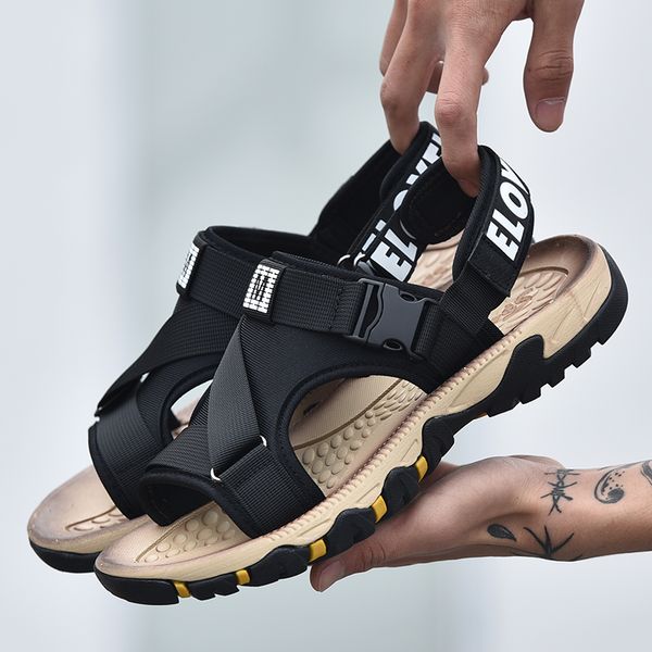 

large size men leisure mesh beach shoes outdoor walking travel footwear summer sandals non-slip sandalias hombre mans sandales, Black