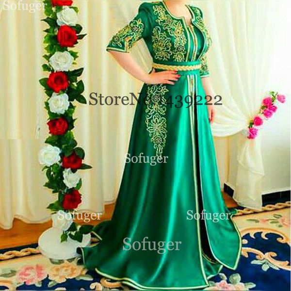 

green half sleeves moroccan kaftan evening dresses appliques karakoualgerois tradition dress arabic muslim special occasion, White;black