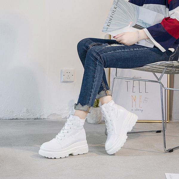 

women's ankle boots 2019 autumn winter genunie leather female casual shoes women boots winter with platform warm woman boot, Black