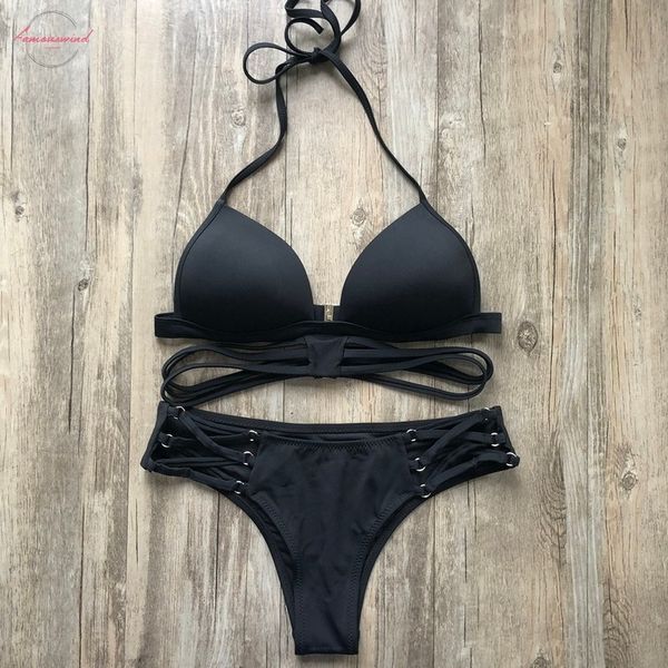 

swimwear for women summer beachwear bikini 2020 new hollow out swimsuit backless nylon bathing suit push up black bikini set, White;black