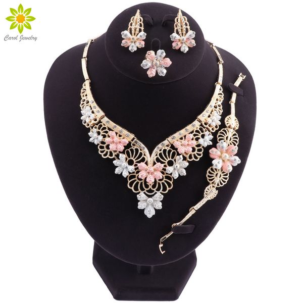

fashion charm african bride earrings ring jewelry sets classic style wedding dubai necklace bracelet for women jewelry setfashion statement, Slivery;golden