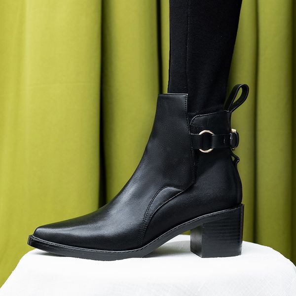 

6cm high low heel ankle boots for woman vintage boots for ladies plate femme marrones shoe bootie woman, Black