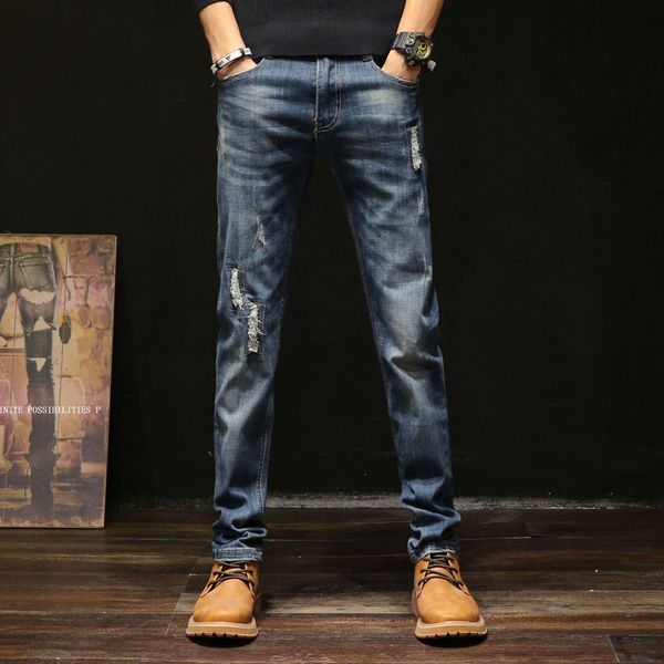 

orinery size 28-40 2019 new designer ripped jeans men solid calca masculina casual brand distressed denim men clothes plus size, Blue