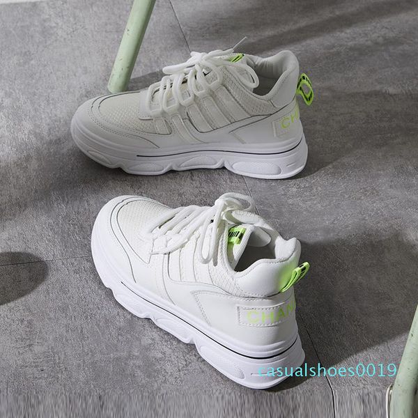 

women's designer casual shoes fashion breathable outdoor indoor universal thick bottom leather surface white casual sneakers c19, Black