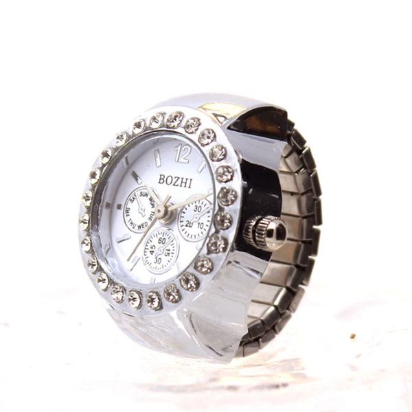 

rhinestone finger women watch retro personality elastic quartz watch ring men women fashion simple accessories clock #w, Slivery;brown