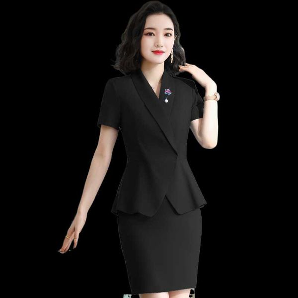 

work dresses office wear women skirt suit short-sleeve embroidery jacket business female summer clothes for woman, White;black