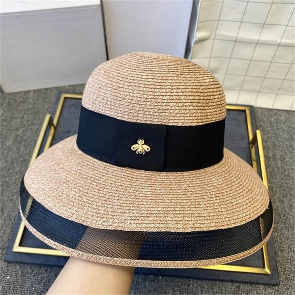 

little bees beach cap luxury designer street hats beanies for woman caps summer brand womens hat beach wide brim hat 4 colors available, Blue;gray